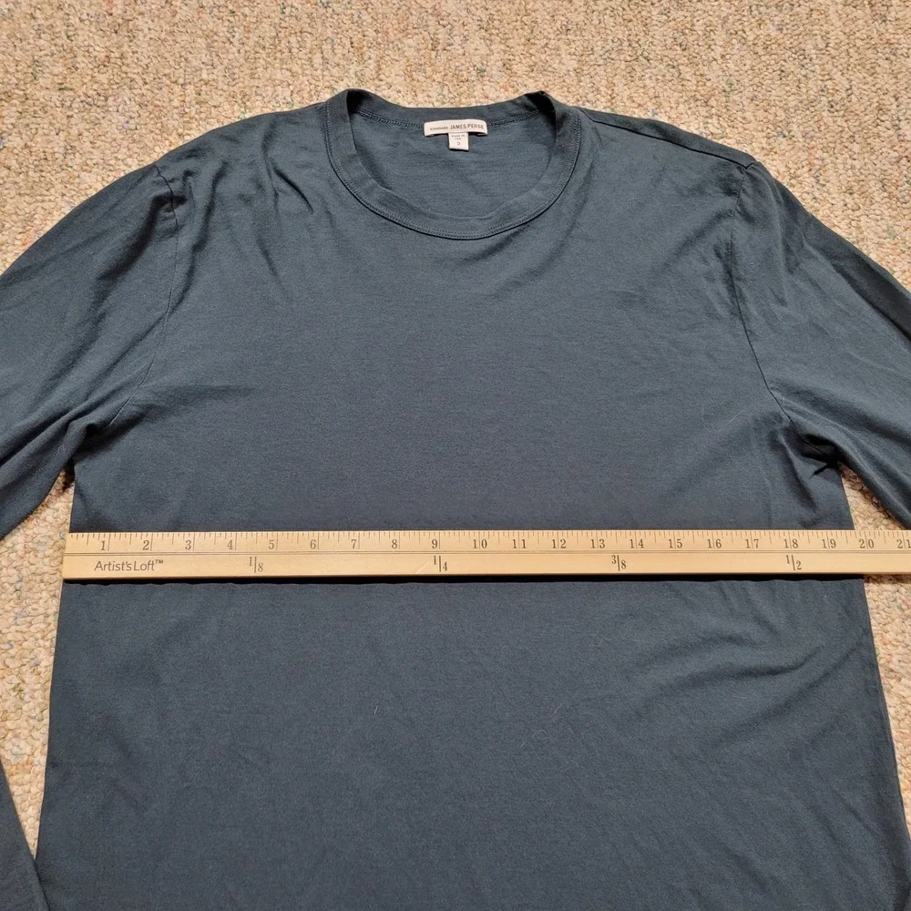 James Perse Shirt Mens Size 2 Green Blue Long Sleeve Standard Crew Neck USA - Picture 9 of 13